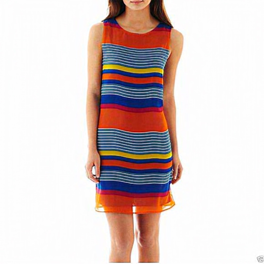 Bisou Bisou Blue and Orange Striped Dress